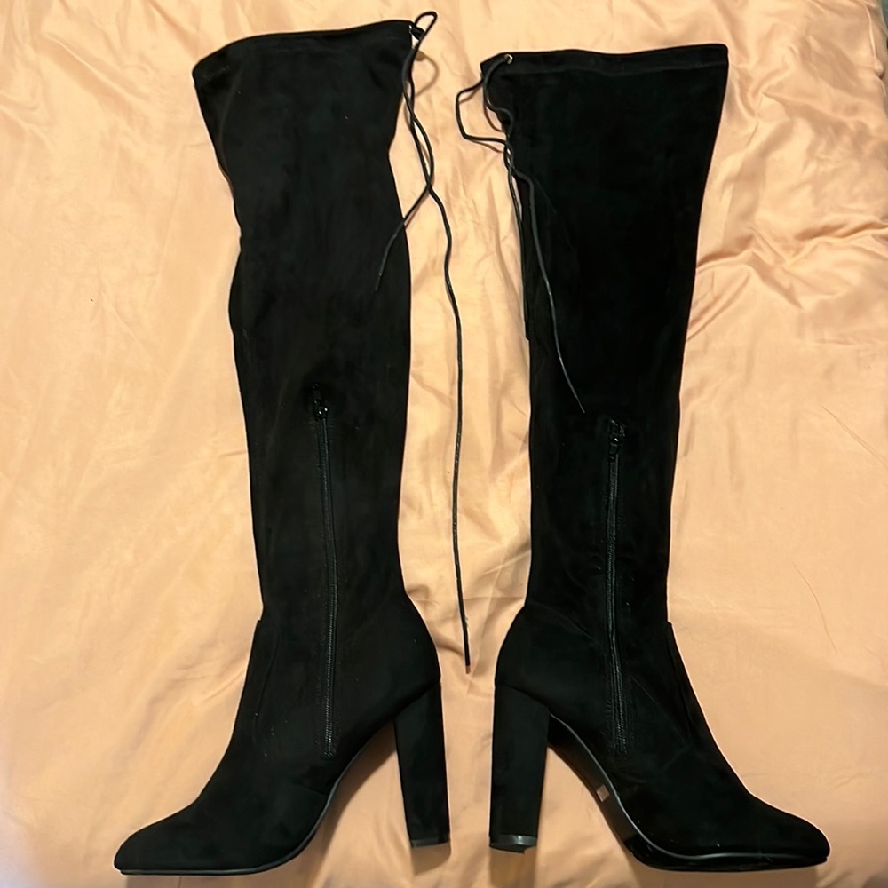 Thigh high boots faux suede